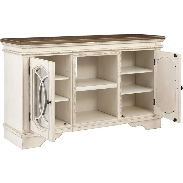 Signature Design by Ashley Realyn French Country Two-Tone TV Stand, Fits TVs up to 60", White & Rustic Brown