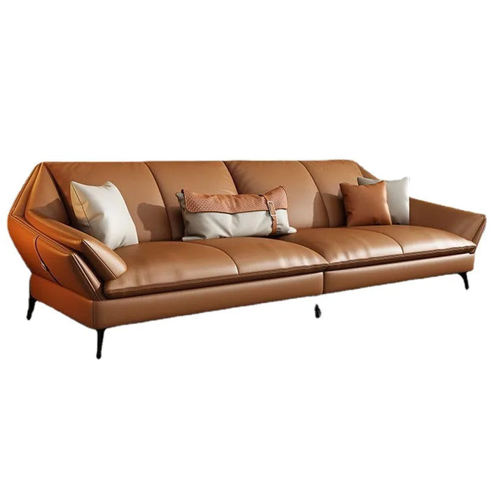 Italian Minimalist Leather Sofa First Layer Cowhide Modern Minimalist Nordic Living Room Light Luxury Straight Row Leather Sofa
