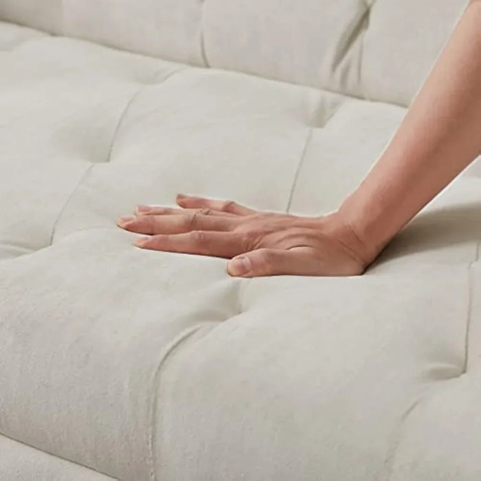 Velvet Upholstered Convertible Sofa Bed, Two-seater Sofa with Button Tufted with 2 Pillows