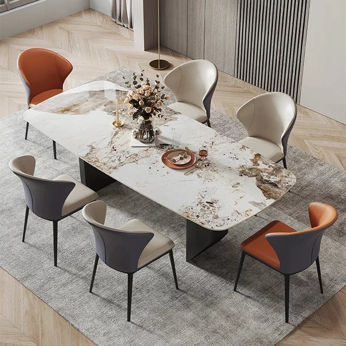 Modern Minimalist Dining Table Pandora Rock Slab Rectangular Stainless Steel Dining Room Long Dining Table