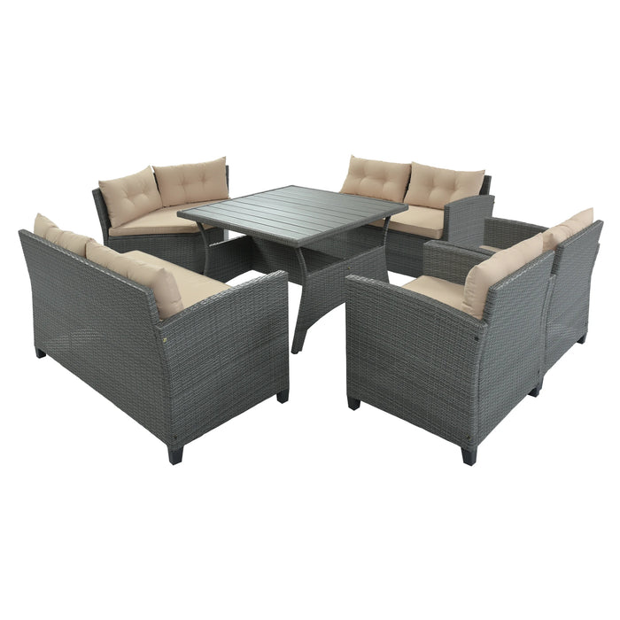 6-Piece Outdoor Wicker Sofa Set, Patio Rattan Dinning Set, Outdoor FurnitureSet ,Sectional Sofa For Garden, Yard, Deck