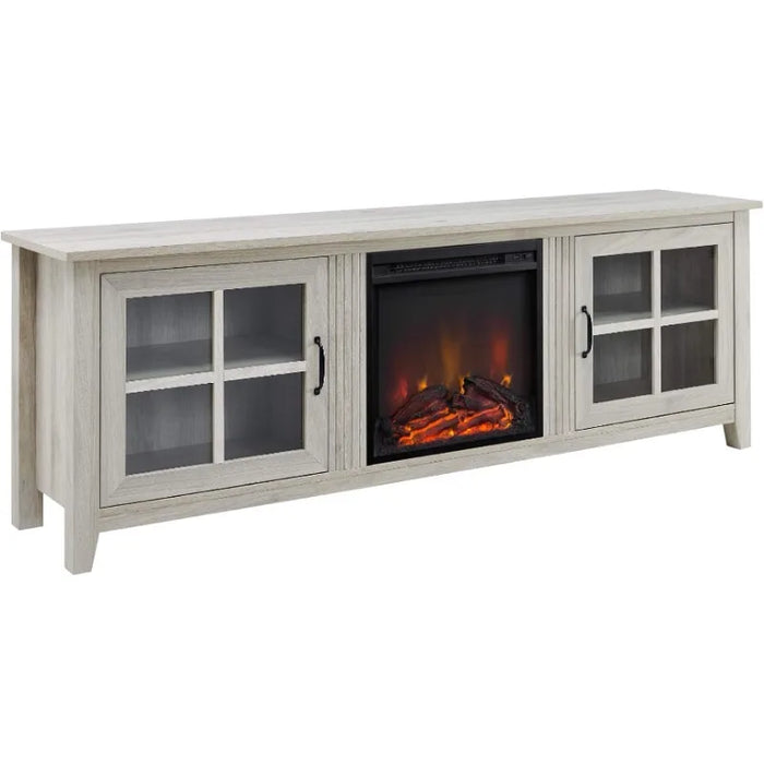 Classic 2 Glass Door Fireplace TV Stand for TVs up to 80 Inches, 70 Inch