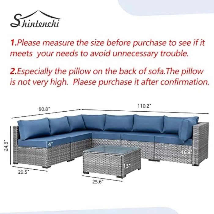 7 Pieces Outdoor Patio Sectional Sofa Couch, Wicker Furniture Conversation Sets with Washable Cushions & Glass Coffee Table