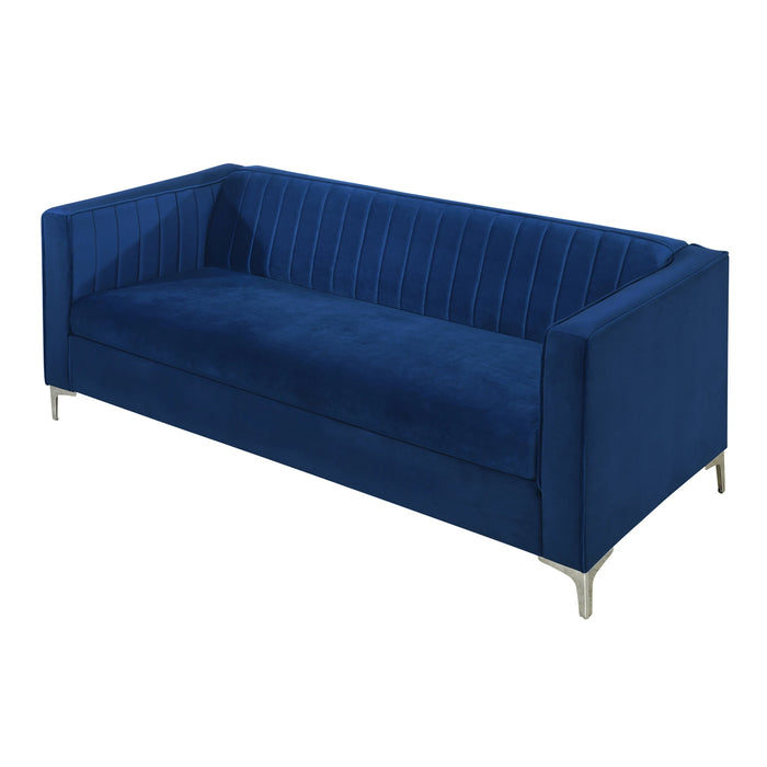Mid Century Velvet Sofa,2-3 Seater Modern Couch, Exquisite Loveseat with Vertical Striped Decoration and Metal Legs