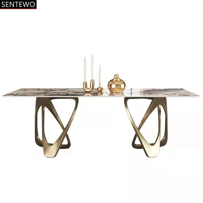 Luxury Marble Dining Table Set 6 8 Chairs Stainless Steel Gold Base Nordic Rock Slab Tables Chair Chaise Comedor 4 Sillas Tablo