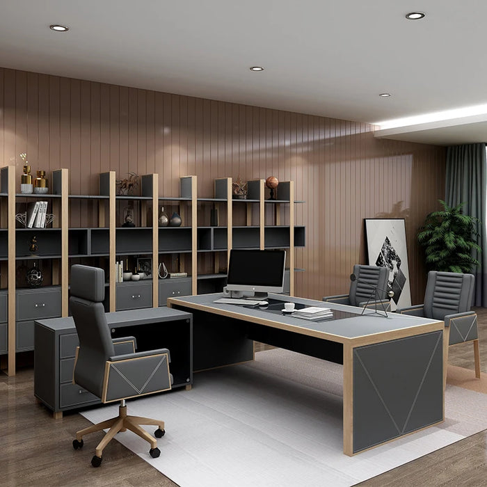 Leather desk simple boss single table and chair combination commercial president manager table office furniture executive desk