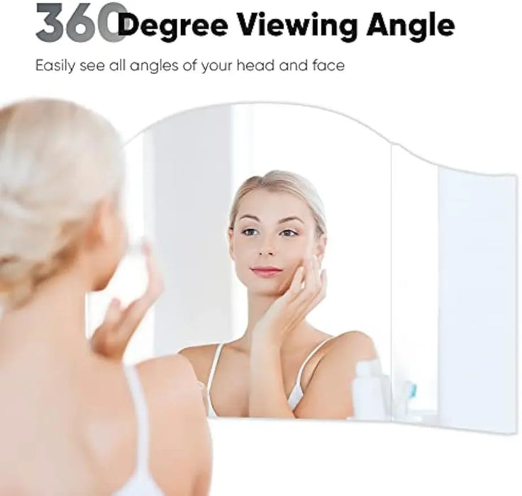 3 Way Mirror, Trifold Mirrors, Three-Way Frameless Vanity, 41" x 24", 360 View, Tri Fold, Triple Sided, 3way, Table Top,Bedroom
