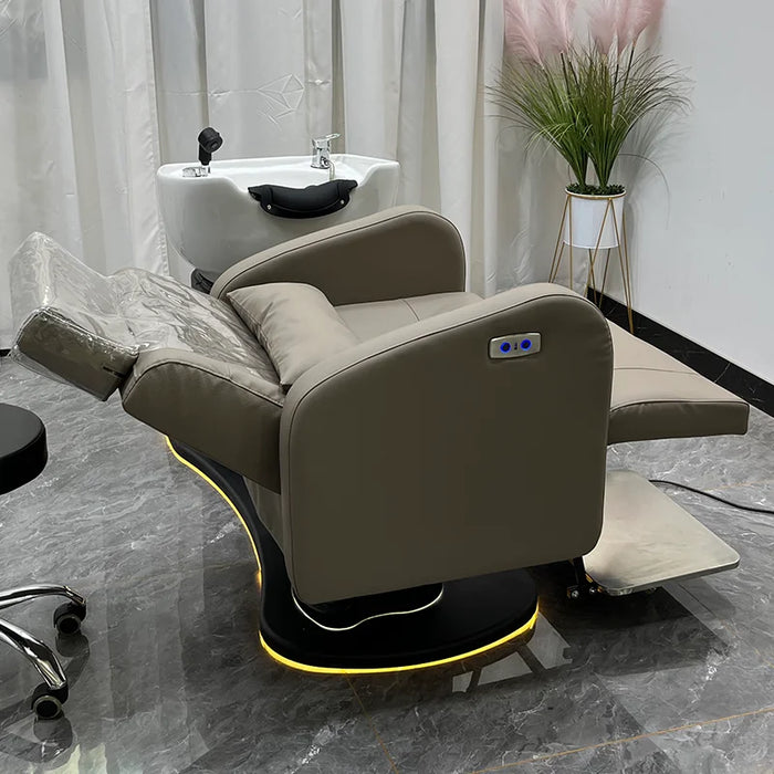 New design rotatable saloon hair wash chair electric modern shampoo bowl bed with led lighting salon furniture