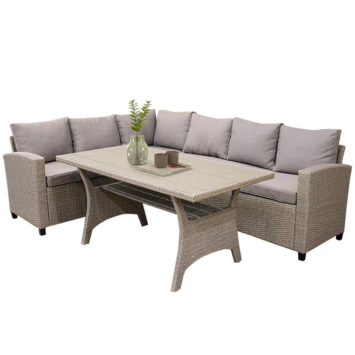 Patio Outdoor Furniture Set PE Rattan Wicker Conversation Set All-Weather Sectional Sofa Set with Table & Soft Cushions