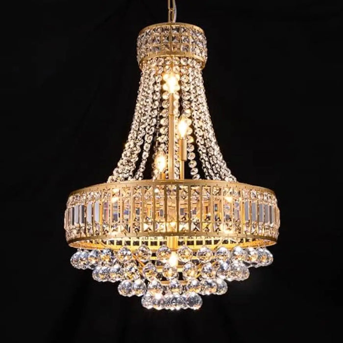 Wellmet Gold Crystal Chandelier Lights 23.4 inch, 8-Light Large French Empire Country Entryway Chandelier Lighting,