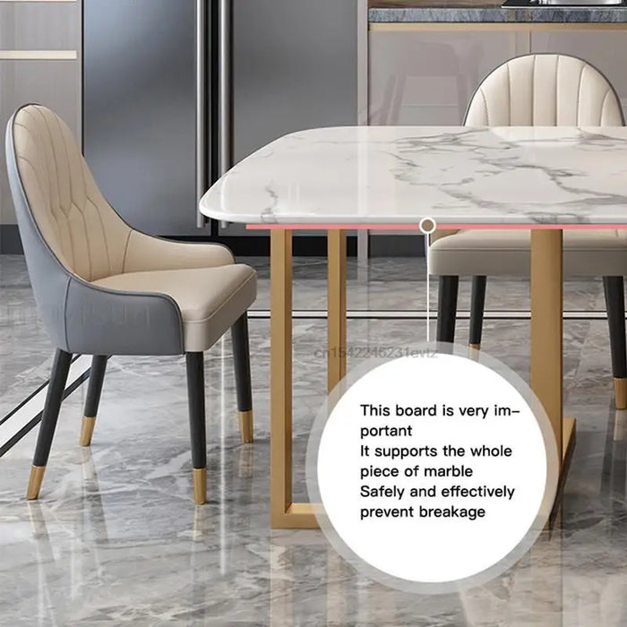 Northern Europe Natural Marble Dining Table set 6 Modern Chairs Small Apartment Creative Stainless Steel Light Luxury Furniture