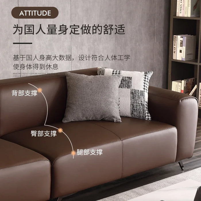 Italian minimalist leather sofa modern simple small family living room combination Nordic Light luxury straight row three person