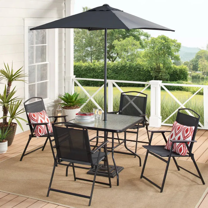 Mainstays Albany Lane 6-Piece Outdoor Patio Dining Set, Black rattan furniture  rattan  outdoor sofa