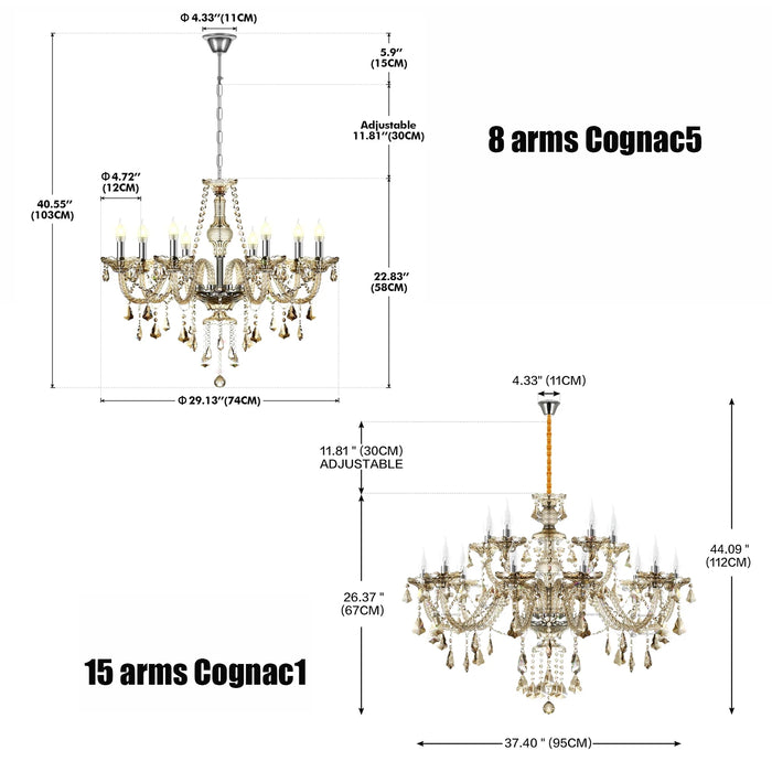 4-15 Arms K9 Crystal Chandelier Cognac Color Modern Luxury Pendant Light For Hallway Living/Dining Room Bedroom Home Lighting