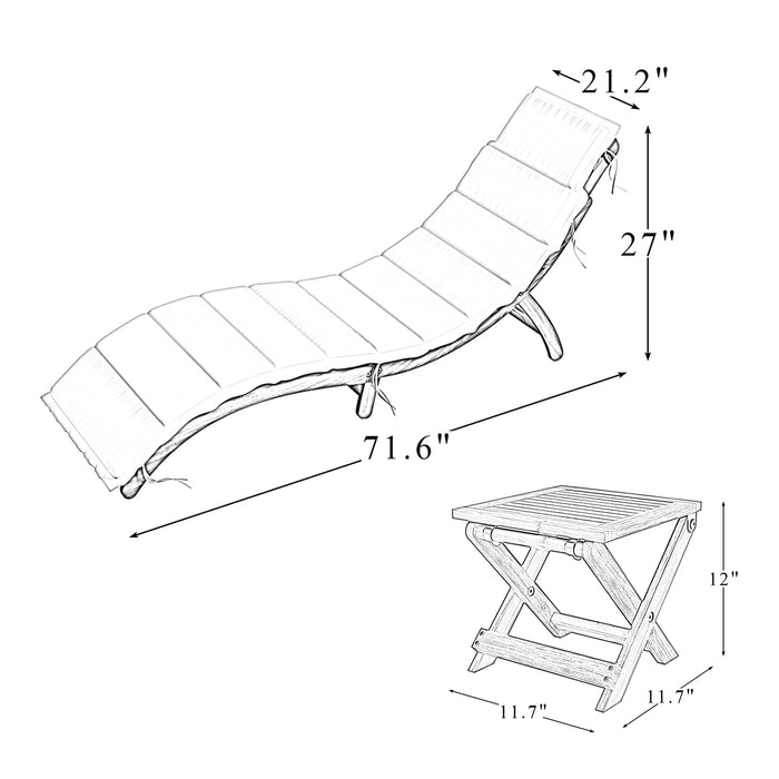 71.6" Long Acacia Chaise Lounge Set with Cushions and Table  for Patio,Beach,Yard,Pool