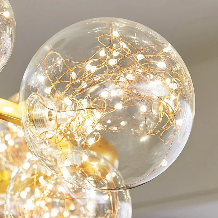 Nordic Led Glass Ball Chandelier with Remote Control Long Ring Golden Living Dining Room Pendant Home Decoration Indoor Lighting