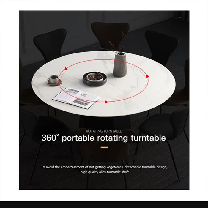 Built In Rock Board Round Dining Table Light Luxury Stainless Steel Bronze Dining Table and Chair Modern Dining Room Furniture