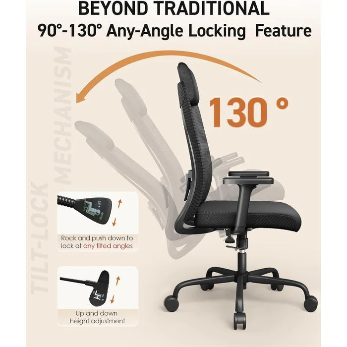 CAPOT Office Chair Ergonomic Desk Chairs - Tilt Lock at Any Angle 90°-130°, Mesh Ergonomic Chair with Big Adjustabe Headrest