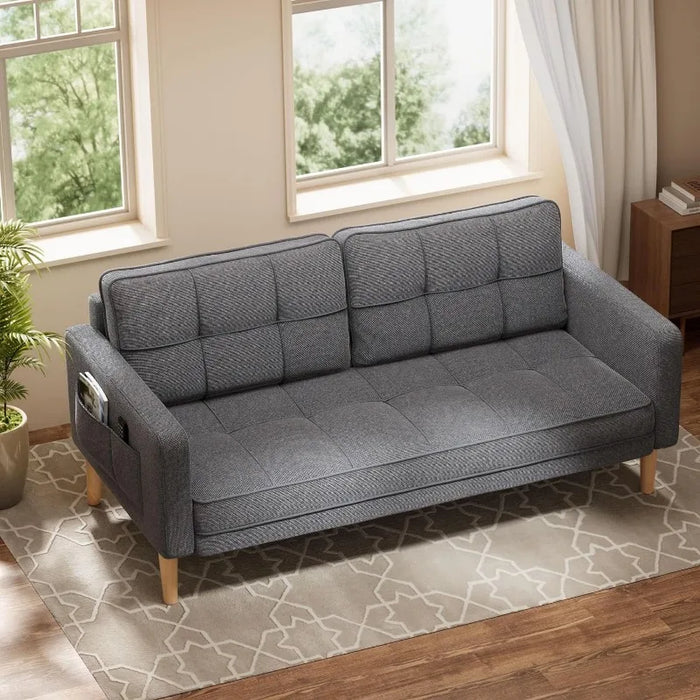 67" Sofa Couch,2 or 3 Seater Sofa with Comfort Back Pillows, Deep Seat and Solid Wood Legs,Loveseat Futon Couch for Living Rooms