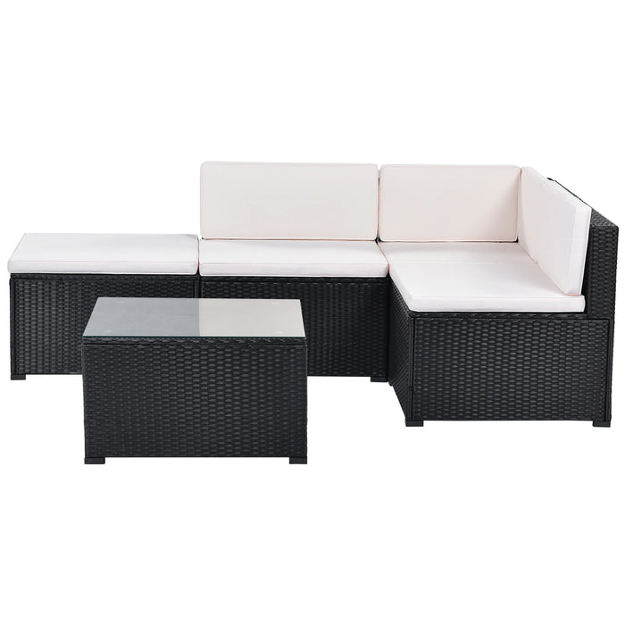 5-Piece Patio Rattan PE Wicker Furniture Corner Sofa Set Patio Furniture Set For Backyard  Porch  Pool,