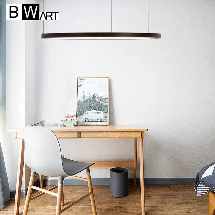 Modern LED Pendant Chandelier Lights for Living Dining Room White Black Circle Rings Aluminum Body Lamp Fixtures Home Lamp