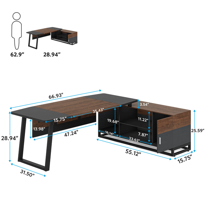 Tribesigns L Shaped Computer Desk with Cabinet, Large Office Desk with Storage Shelves, Business Furniture Set Workstation