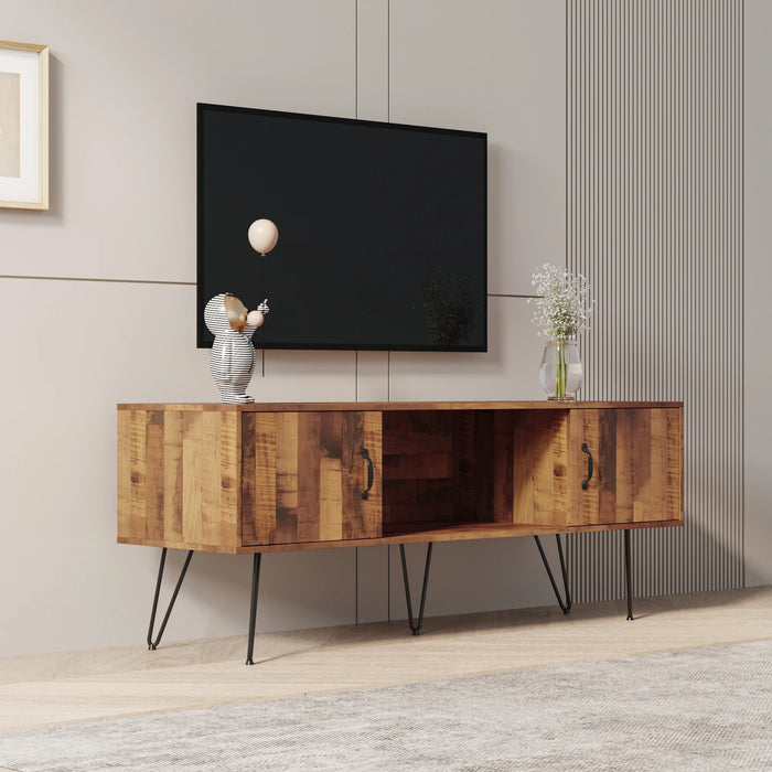 TV Media Stand, 60 inch Wide , Modern Industrial, Living Room Entertainment Center, Storage Shelves and Cabinets