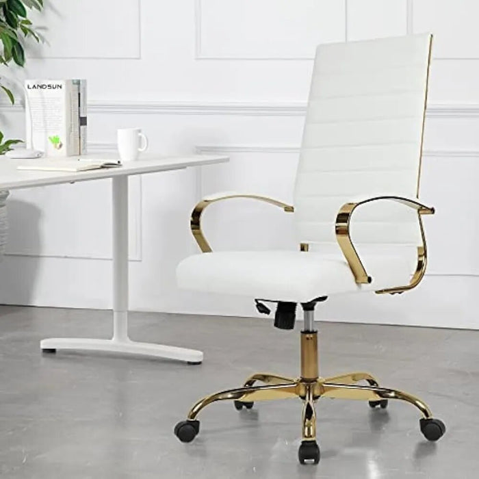 Home Office Chair High Back Executive Chair Ribbed PU Leather Computer Desk Chair with Armrests Soft Padded, Adjustable