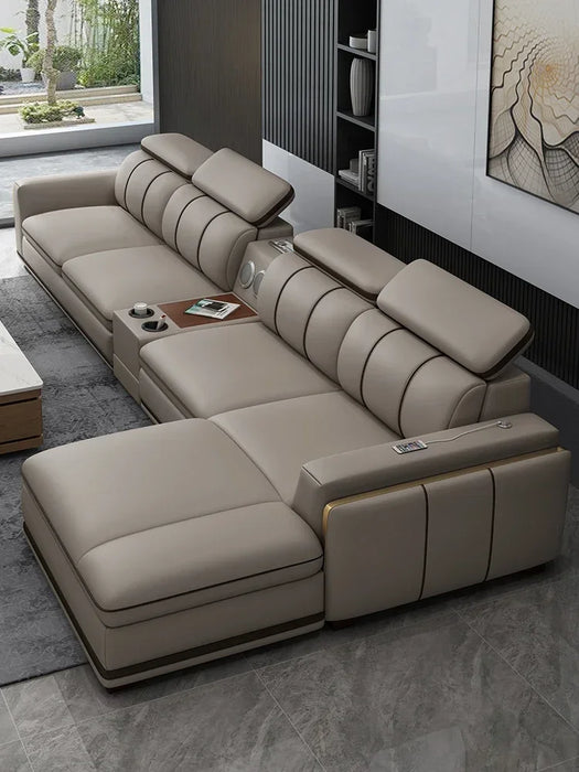 Genuine leather sofa, modern minimalist living room, small unit, minimalist and luxurious style