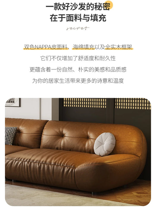 Cloud sofa modern light luxury leather sofa living room first floor cowhide brown leather sofa