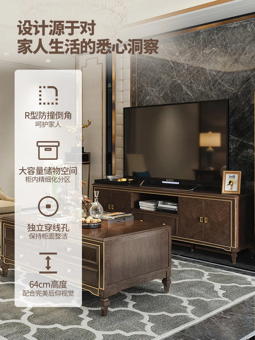 American solid wood TV cabinet light luxury modern simple small living room furniture tea table TV cabinet combination