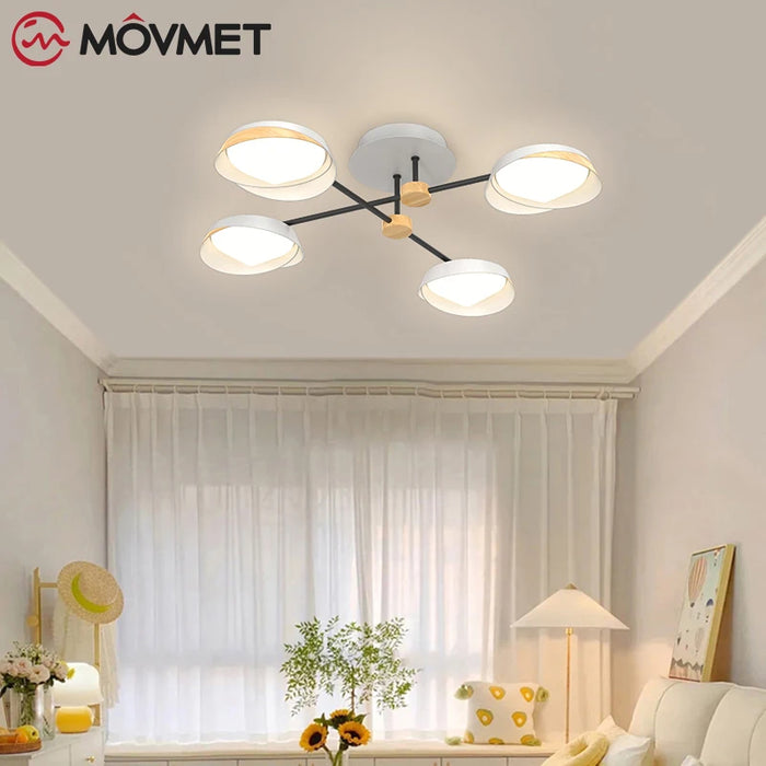New Arrival Mdoern Creative LED Ceiling Lamp Nordic Metal Remote Acrylic Wood Bedroom Study Living Room Restaurant Chandeliers