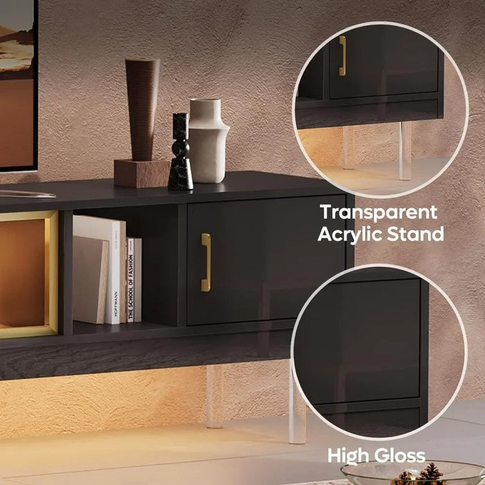 80 Inch High Gloss Entertainment Center with Storage for Televisions up to 85" LED TV Stand with Drawer & 2 Storage Cabinets