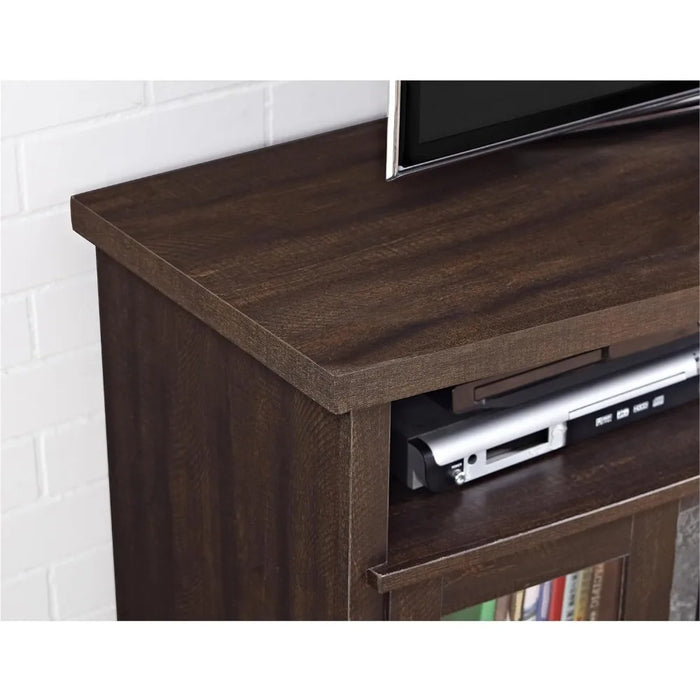 TV cabinet, fireplace console, with glass door, suitable for espresso under 60 inches, TV bracket, TV cabinet