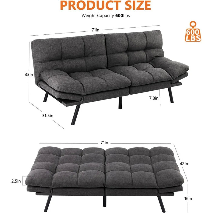 Sofa Bed Couch, Loveseat Sleeper Futon for Living Room, Foldable Memory Foam Furniture, Convertible Full Size Sofa,Linen Grey