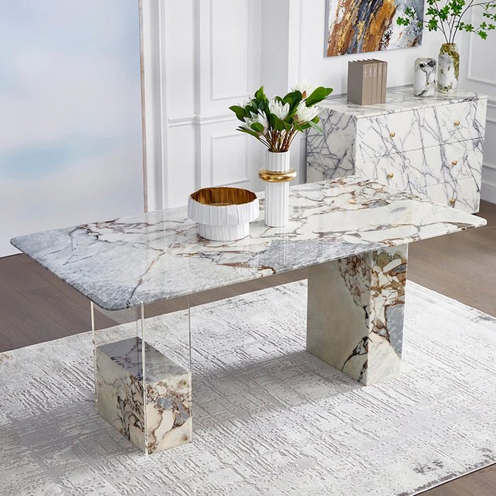 Natural Marble Dining Table Luxurious Modern Rectangular Dining Table Household Acrylic Suspended Dining Table