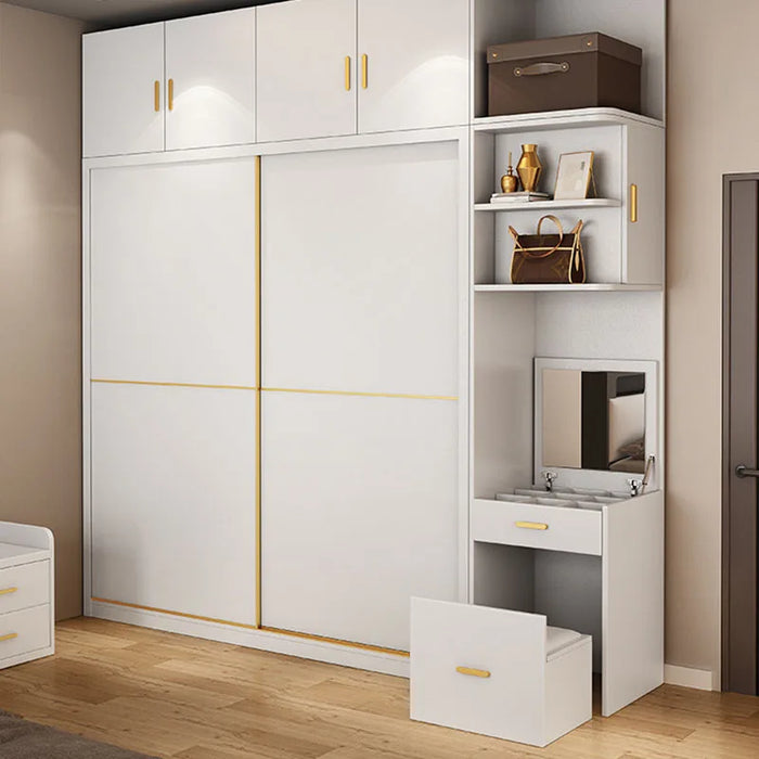 White Wardrobes Home Sliding Door Vanity Makeup Storage Wooden Doors Handle Closet Individual Guarda Roupas Bedroom Furniture