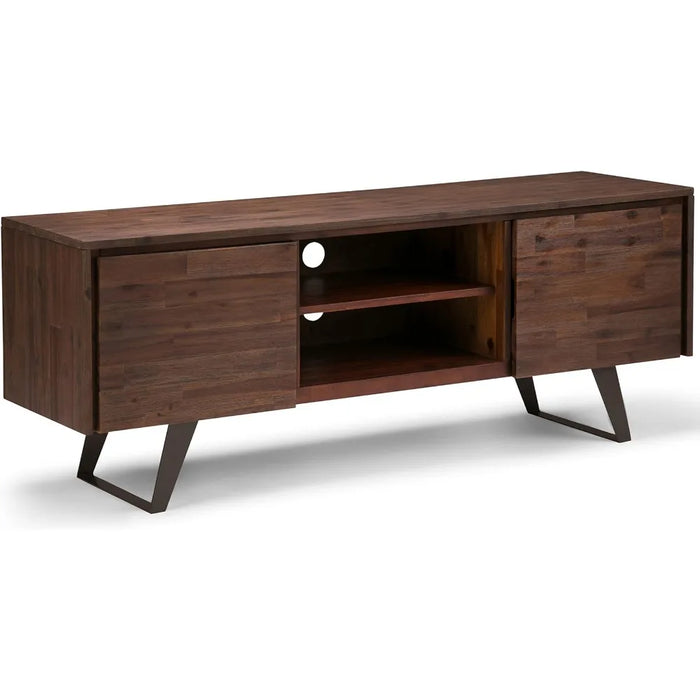 63 inch wide modern industrial TV media stand in low-quality charcoal brown for living rooms and entertainment centers