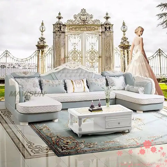 Northern Europe Style Living Room Reception Sofa Luxury Large Apartment Modern Fabric Leather Solid Wood U-Shaped Furniture Sofa