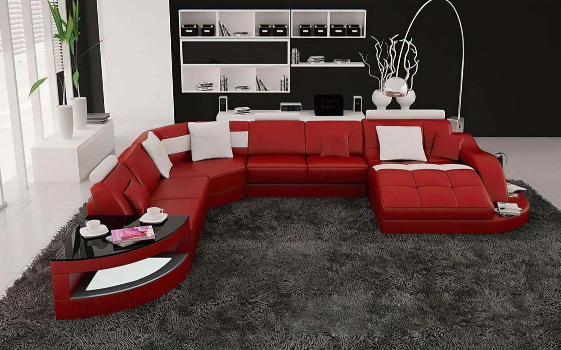 Modern black and red LED light sofa set furniture living room sectional leather sofas with led lights