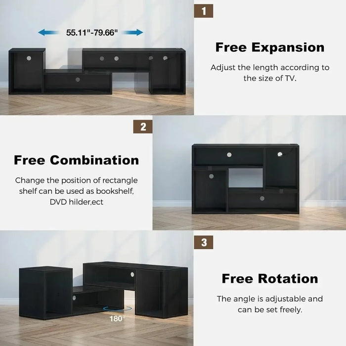 Tv Stand Living Room Furniture Free Shipping Deformable TV Stand With LED Strip Light and Power Socket for TVs Up to 70 Inches