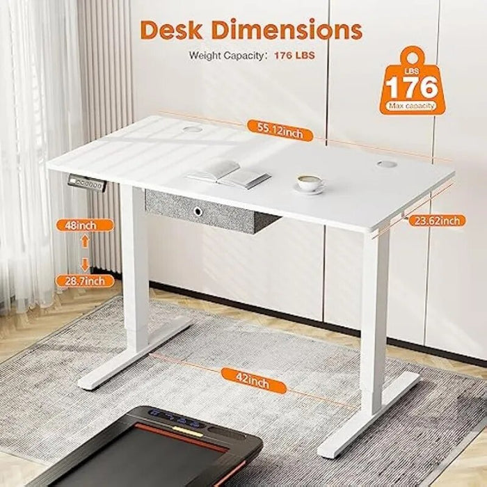 Sit Stand Desk White Frame/White Desktop Ergonomic Rising Desk Computer Workstation for Home Office