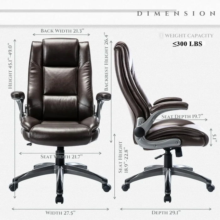 Leather Executive Office Chair with Padded Flip-up Arms,Adjustable Tilt Lock,Swivel Rolling Ergonomic Chairs for Adult Working