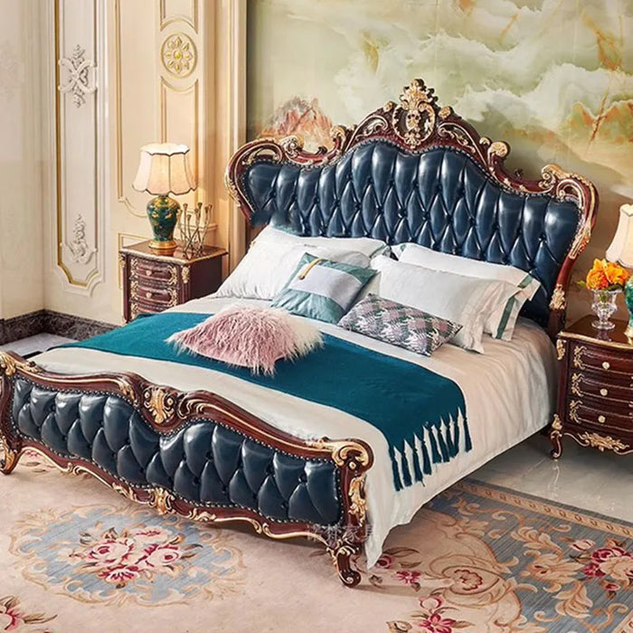Nordic Aesthetic Double Bed Queen Size Cheap Cute Salon Luxury King Double Bed Modern Wood Leather Camas Matrimonial Furniture