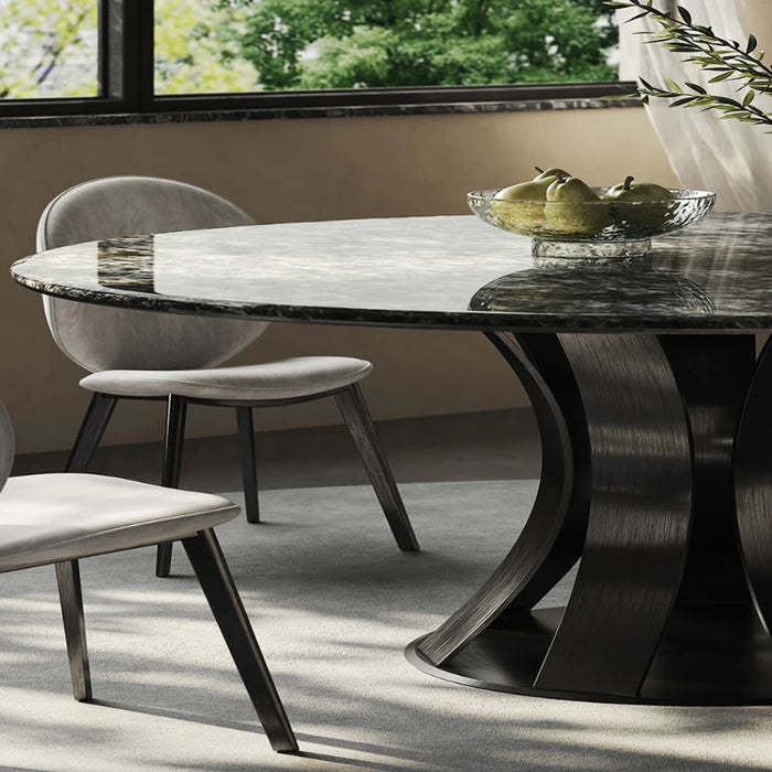 Designer light luxury natural luxury stone round table and chair combination high-end villa restaurant marble table with turntab