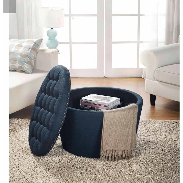 Better Homes and Gardens Round Tufted Storage Ottoman with Nailheads Gray  Sofa Couch  Muebles  Home Furniture