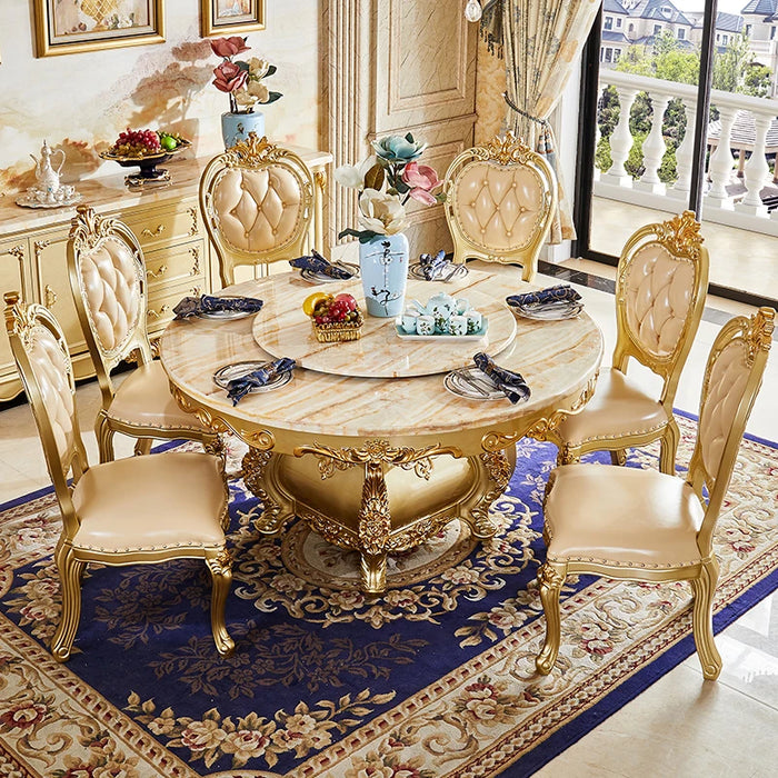 European style all solid wood villas, home dining hotels, marble dining tables and chairs with turntables