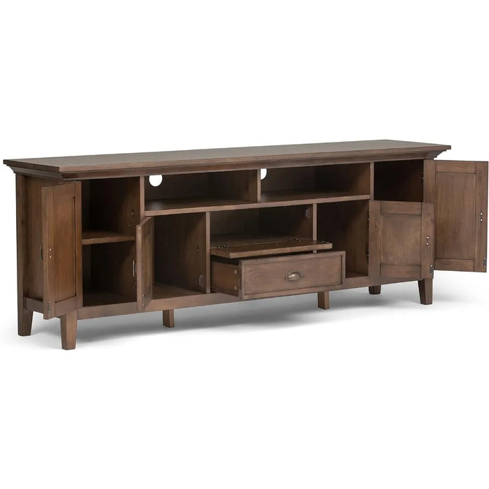 SIMPLIHOME Redmond SOLID WOOD 72 Inch Wide Transitional TV Media Stand in Rustic Natural Aged Brown For TVs up to 80 Inches