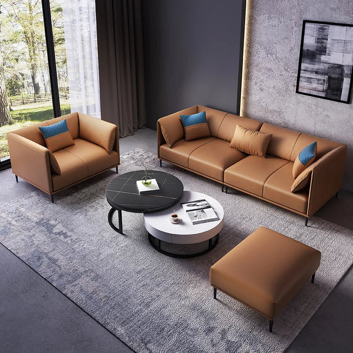 L-shaped Or Straight Row Minimalist Modern Leather Sofa Italian Light Luxury Small Unit Down Living Room Sofa Combination