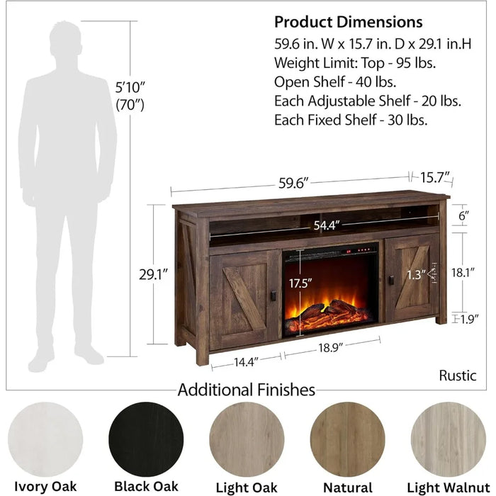 TV cabinet, electric fireplace TV console, suitable for TVs under 60 inches, ivory pine, living room storage bracket